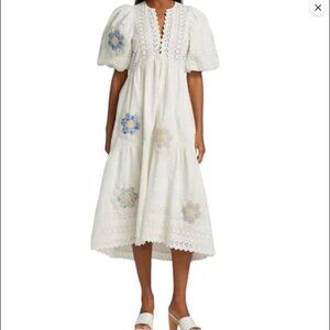 Sea New York Size Medium Violette Honecomb Patch Puff Midi White Dress